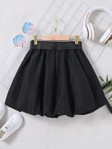 SHEIN Tween Girl Flap Detail Bubble Hem Skirt - Black - View 2