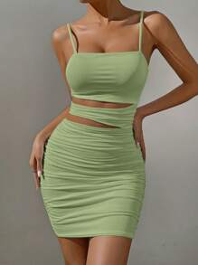 Allurite Cut Out Ruched Cami Bodycon Dress - Green - View 5