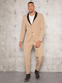 Manfinity NiteLyfe Men Contrast Panel Lapel Collar Blazer & Pants - Khaki - View 1
