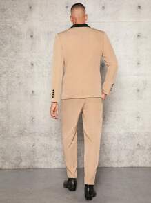 Manfinity NiteLyfe Men Contrast Panel Lapel Collar Blazer & Pants - Khaki - View 3