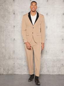 Manfinity NiteLyfe Men Contrast Panel Lapel Collar Blazer & Pants - Khaki - View 6