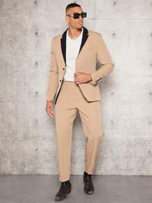 Manfinity NiteLyfe Men Contrast Panel Lapel Collar Blazer & Pants - Khaki - View 7