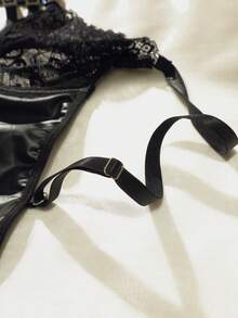 花卉蕾絲鋼圈胸罩 - 黑色 - 查看 5
