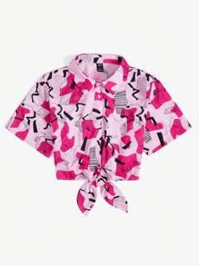 SHEIN Essnce Hơn In Toàn bộ Nút viền Mùa vụ Áo sơ mi - Nhiều màu - Xem 5