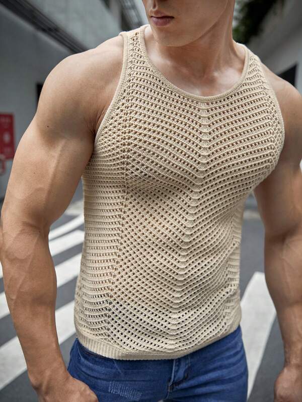 FeverCity Hombres Top unicolor de punto de malla