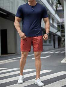 Manfinity VCAY Nam Chất rắn Nút phía trước Áo thun & quần đùi - Nhiều màu - Xem 3