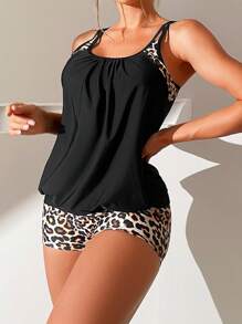 Swim Lushoire Summer Beach Leopard Print Shorts Tankini