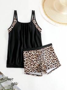 Swim Lushoire Summer Beach Leopard Print Shorts Tankini