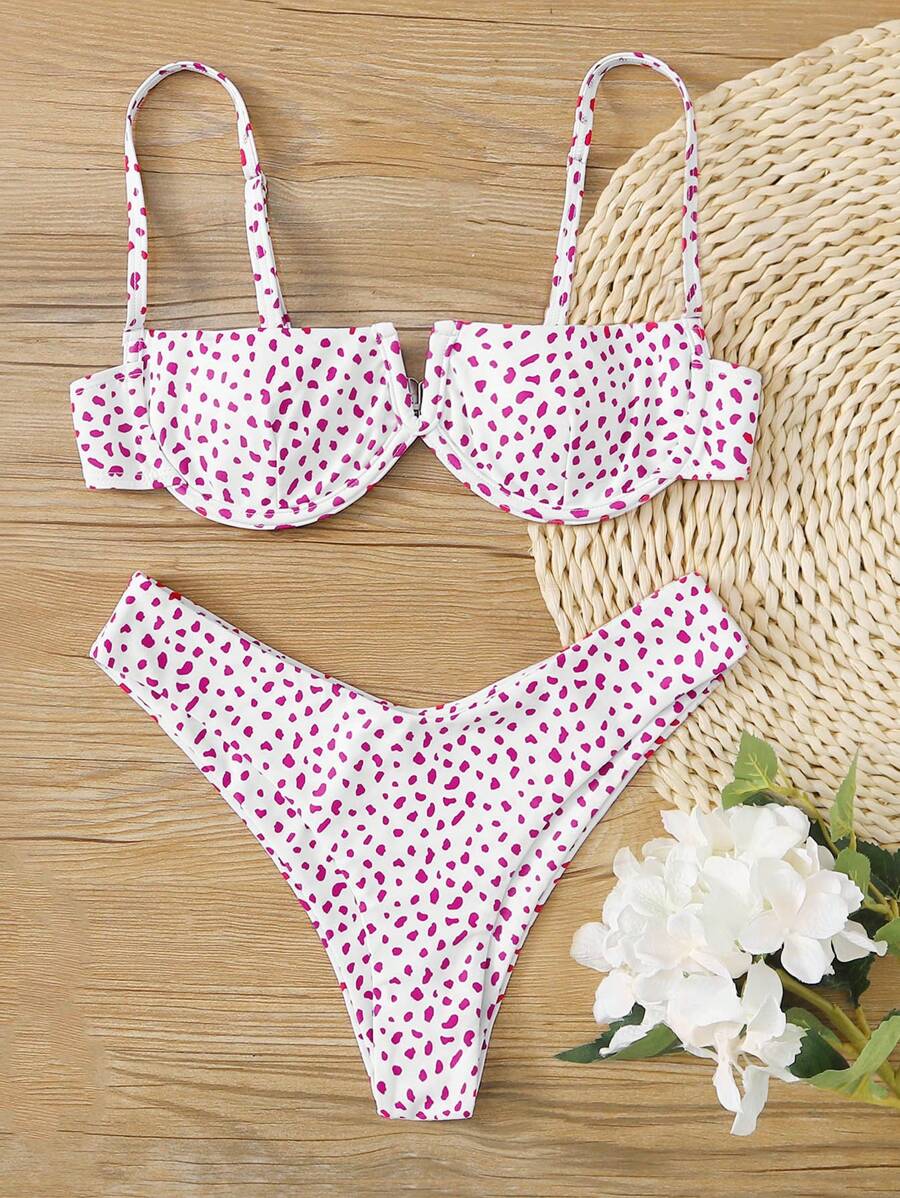 Dalmatian Print Underwire Bikini Set For Summer Beach