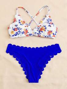 花卉圖案貝殼邊比基尼泳裝 - 彩色 - 查看 5