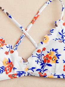 花卉圖案貝殼邊比基尼泳裝 - 彩色 - 查看 6