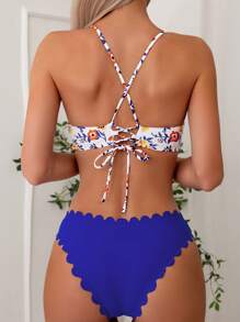 花卉圖案貝殼邊比基尼泳裝 - 彩色 - 查看 8