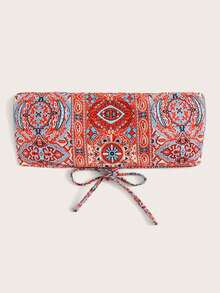 SHEIN Swim Allover Print Lace Up Backless Bandeau Bikini Top