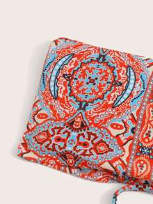 SHEIN Swim Allover Print Lace Up Backless Bandeau Bikini Top