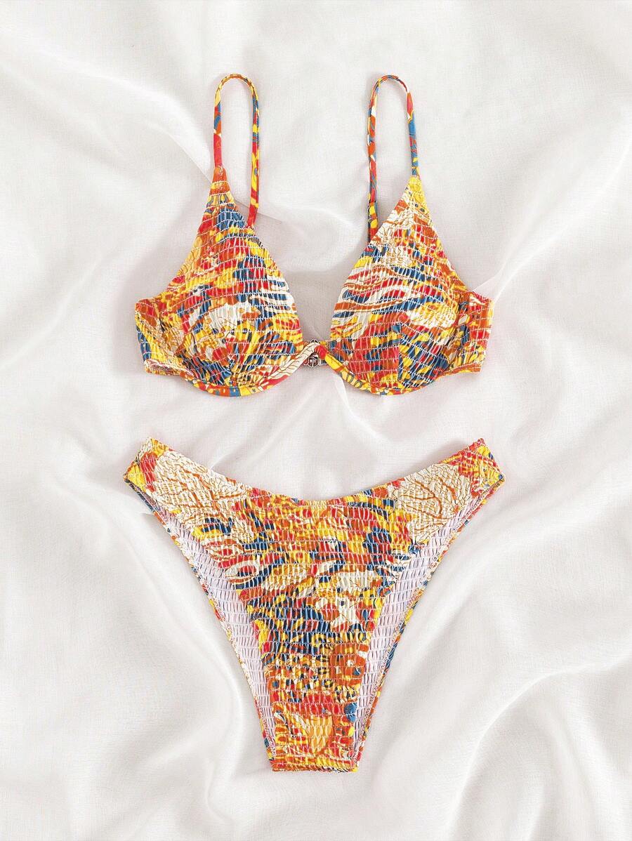 Allover Print Bikini Set For Summer Beach - Multicolor - View 1