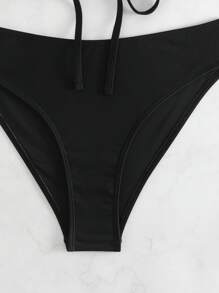 Ruffle Trim Tie Front Bikini Set For Summer Beach - Black - View 4