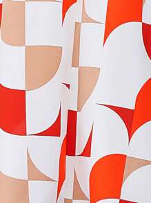 SHEIN Clasi 幾何印花燈籠袖圍裹側打結連衣裙 - 彩色 - 查看 6