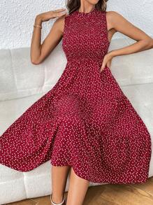 SHEIN Clasi 滿版心形印花荷葉邊洋裝 - 紅色 - 查看 1