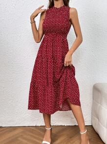 SHEIN Clasi 滿版心形印花荷葉邊洋裝 - 紅色 - 查看 3