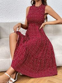 SHEIN Clasi 滿版心形印花荷葉邊洋裝 - 紅色 - 查看 5