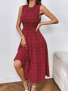 SHEIN Clasi 滿版心形印花荷葉邊洋裝 - 紅色 - 查看 6