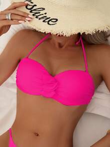 SHEIN Swim Top bikini fruncido halter push up