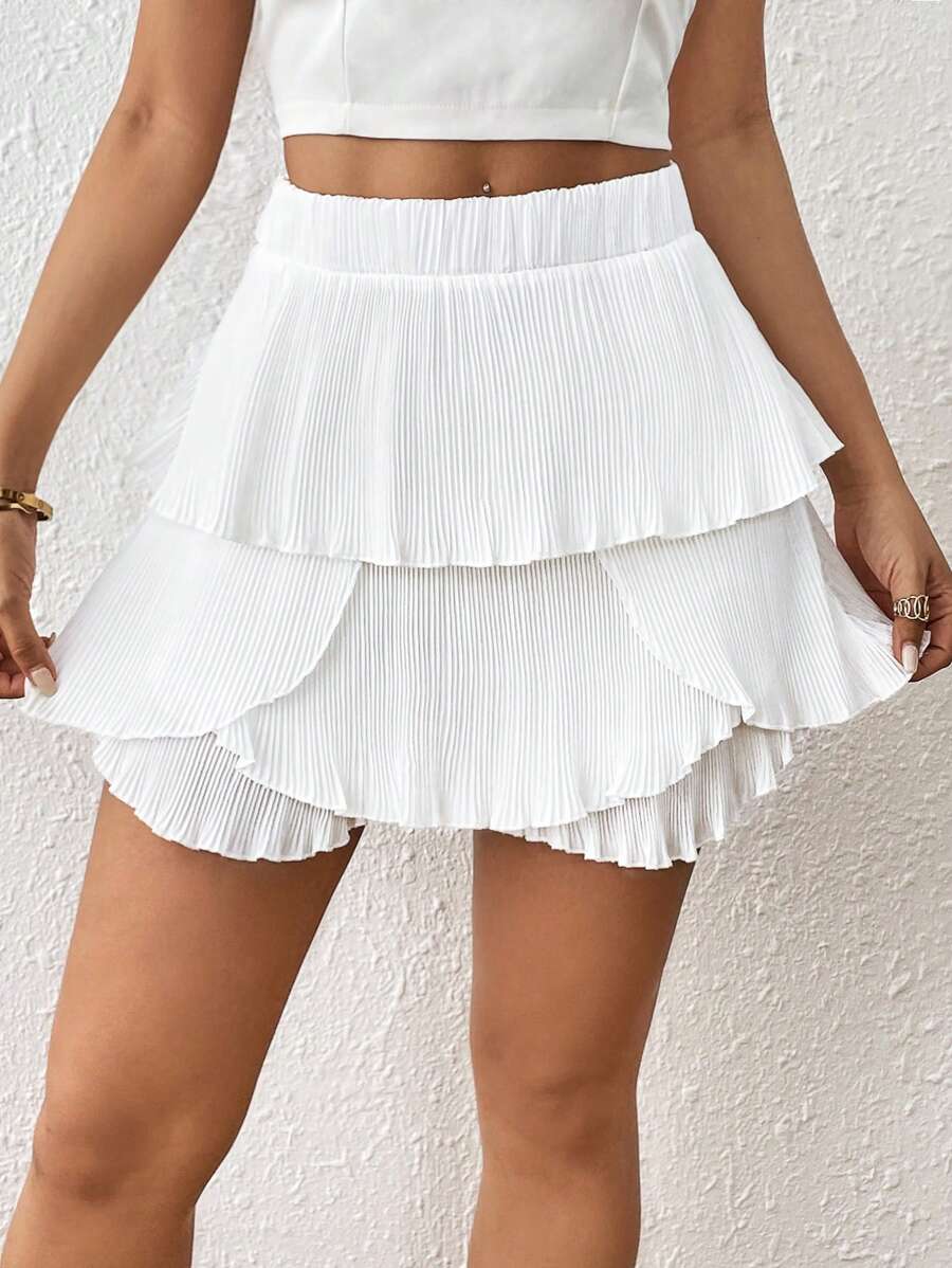 Allurite 多層下擺褶皺裙裤 - 白色 - 查看 1