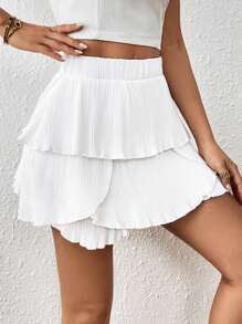 Allurite 多層下擺褶皺裙裤 - 白色 - 查看 4