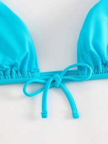 Swim Basics Summer Beach Halter Triangle Bikini Top - Baby Blue - View 3