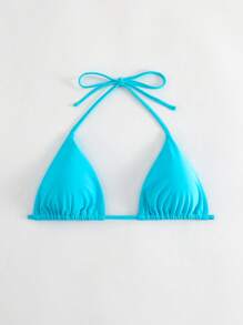 Swim Basics Summer Beach Halter Triangle Bikini Top - Baby Blue - View 5