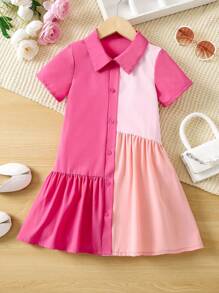 SHEIN Cô Gái Trẻ Khối màu Xù Hoa Sen Váy Smock - Nhiều màu - Xem 1