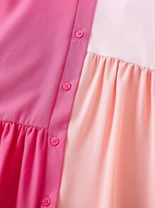 SHEIN Cô Gái Trẻ Khối màu Xù Hoa Sen Váy Smock - Nhiều màu - Xem 4
