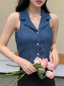 DAZY Lapel Neck Sleeveless Blouse Summer Going Out Tops - Multicolor - View 3