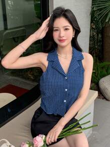 DAZY Lapel Neck Sleeveless Blouse Summer Going Out Tops - Multicolor - View 4