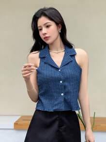 DAZY Lapel Neck Sleeveless Blouse Summer Going Out Tops - Multicolor - View 5