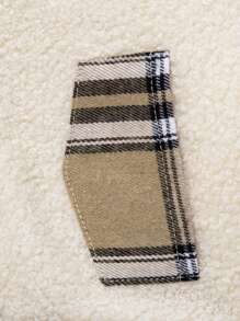 SHEIN Baby Girl Contrast Plaid Trim Teddy Jacket - Beige - View 4