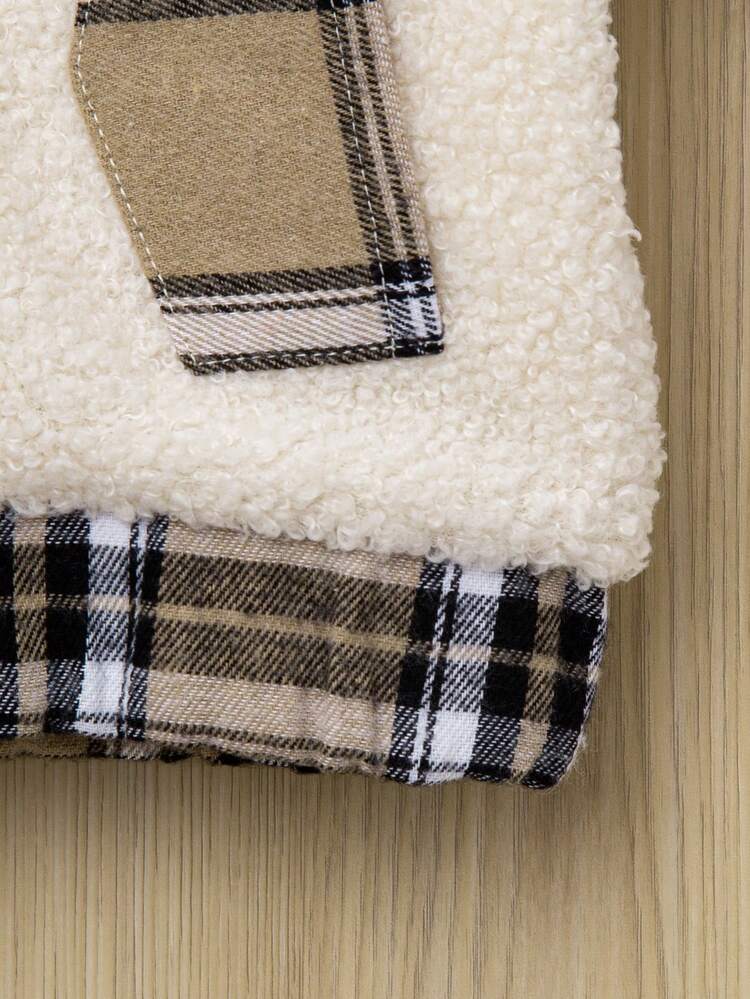 Baby Girl Contrast Plaid Trim Teddy Jacket