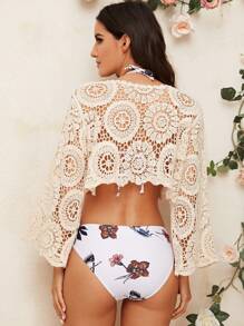 提花蕾絲短款罩衫 - 米色 - 查看 2