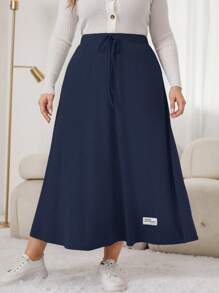 Mulvari 大碼腰部抽繩字母補丁細節前打結半身裙 - 藏蓝色 - 查看 1