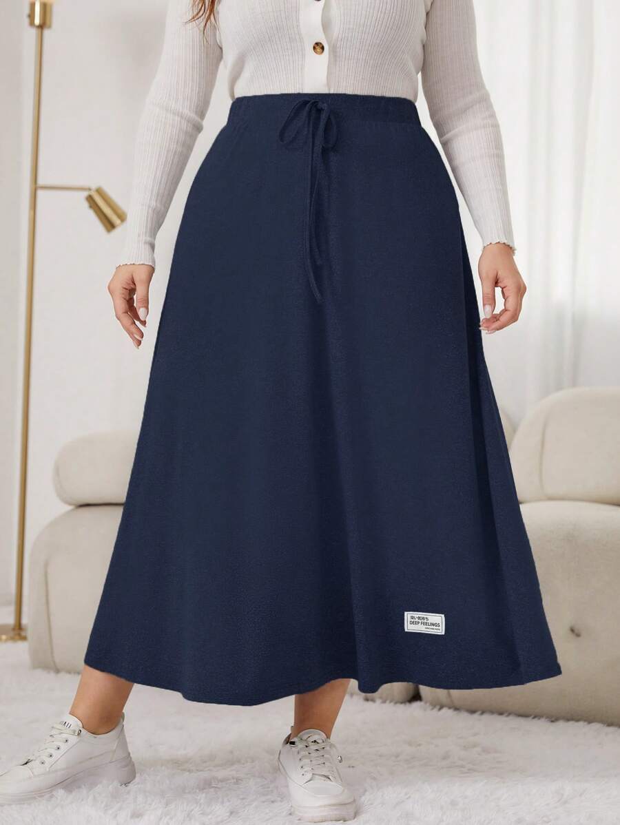 Mulvari 大碼腰部抽繩字母補丁細節前打結半身裙 - 藏蓝色 - 查看 1