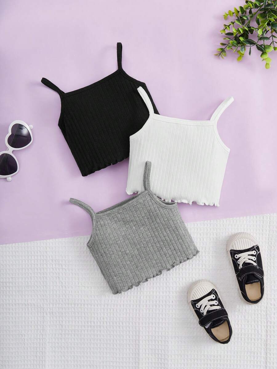 SHEIN 女嬰3入組木耳邊吊帶上衣 - 彩色 - 查看 1