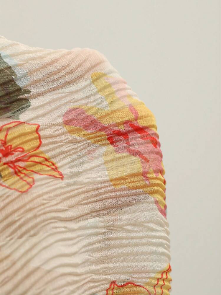 Floral Print Ruffle Trim Flare Sleeve Blouse Fall Long Sleeve Vacation Outfits Women Boho