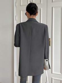 DAZY Lapel Neck Button Front Blazer Business Attire - Grey - View 2