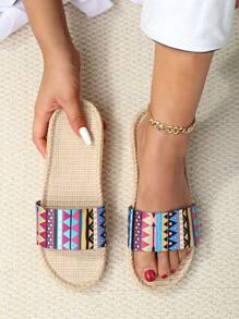 女士幾何樣式臥室拖鞋,度假室內家居拖鞋 - 彩色 - 查看 2