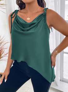 Celure 大碼垂領肩部打結吊帶上衣 - 墨綠色 - 查看 3