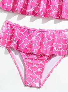 女小童魚鱗圖案美人魚尾巴套裝 - 粉色 - 查看 6