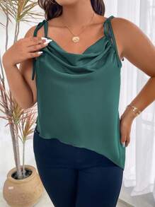Celure 大碼垂領肩部打結吊帶上衣 - 墨綠色 - 查看 4