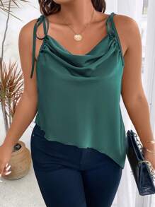 Celure 大碼垂領肩部打結吊帶上衣 - 墨綠色 - 查看 6