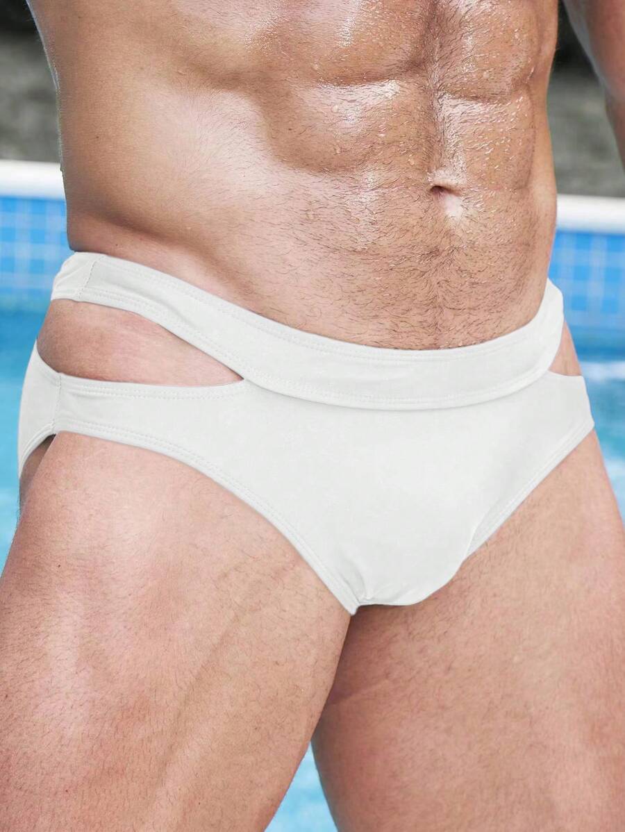 Manfinity Men Cut Out Side Swim Brief - White - View 1