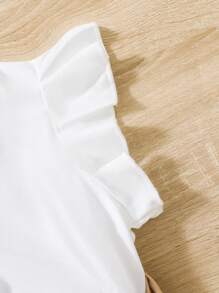 SHEIN Elladie kids 女小童雙色前蝴蝶結荷葉邊百褶下擺連衣裙 - 卡其色 - 查看 7